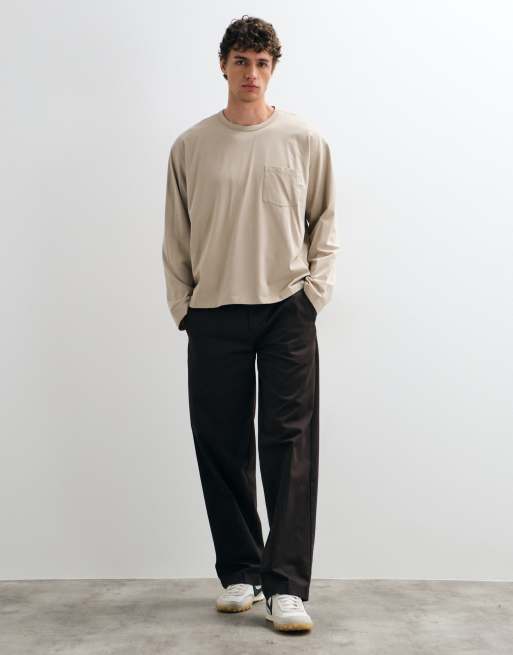 Jack & Jones long sleeve pocket t-shirt in washed beige, 3 of 9