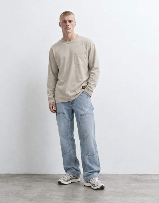 Jack & Jones long sleeve pocket t-shirt in washed beige, 7 of 9