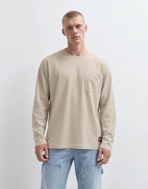 Jack & Jones long sleeve pocket t-shirt in washed beige, 8 of 9