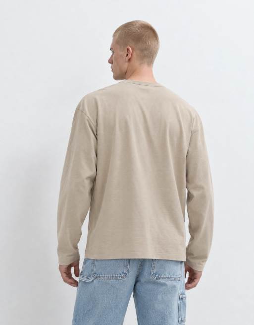 Jack & Jones long sleeve pocket t-shirt in washed beige, 9 of 9