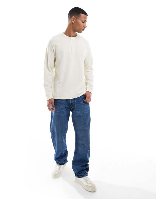 Jack & Jones long sleeve textured henley in cream