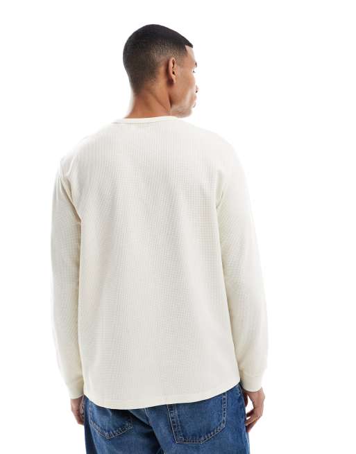 Jack & Jones long sleeve textured henley in cream