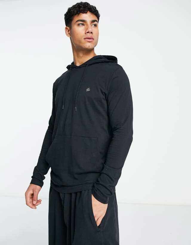 Jack & Jones long sleeve top with hood in black