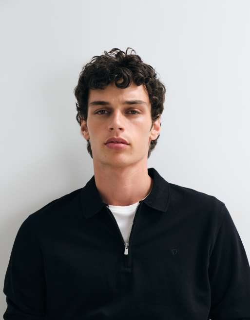 Jack & Jones long sleeve zip polo top in black, 3 of 5