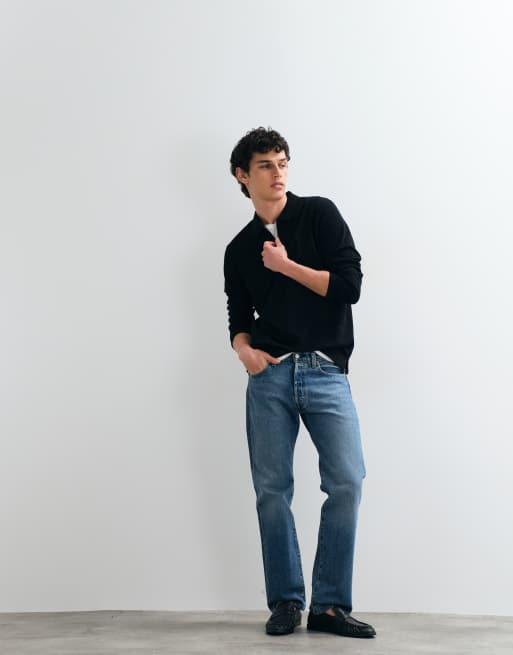 Jack & Jones long sleeve zip polo top in black, 4 of 5