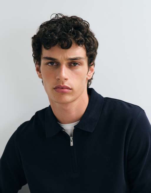 Jack & Jones long sleeve zip polo top in navy, 4 of 5