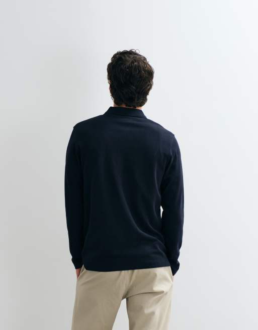 Jack & Jones long sleeve zip polo top in navy, 5 of 5