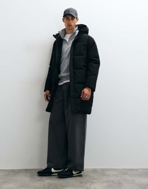Jack & Jones longline hooded puffer jacket in black - view 1
