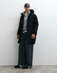 Jack & Jones longline hooded puffer jacket in black