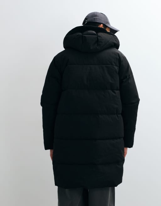 Jack & Jones longline hooded puffer jacket in black, 4 of 5