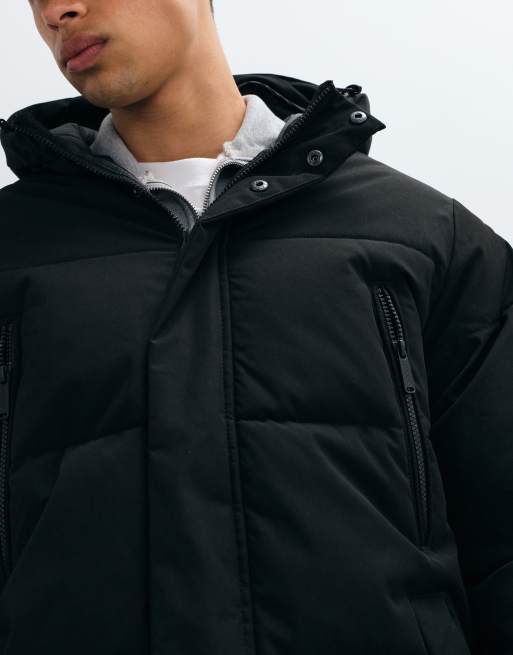 Jack & Jones longline hooded puffer jacket in black, 5 of 5