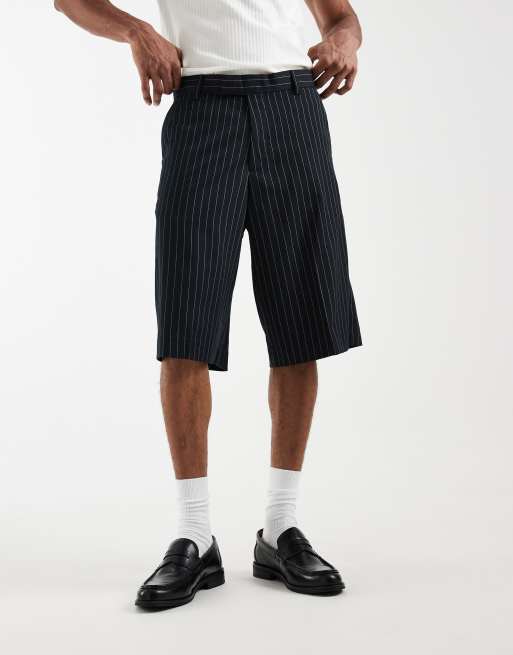 Jack & Jones longline tailored shorts in navy stripe, 2 of 5