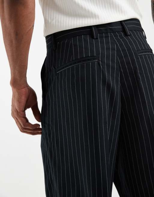 Jack & Jones longline tailored shorts in navy stripe, 3 of 5