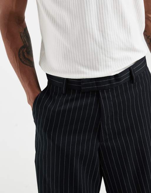 Jack & Jones longline tailored shorts in navy stripe, 5 of 5