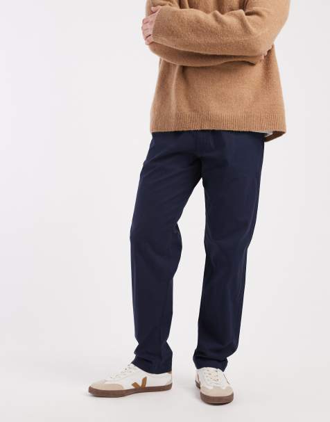 Jack & Jones loose drawstring chino pants in navy - view 1