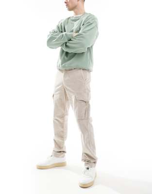Jack & Jones Loose Fit Cord Cargo Pants In Light Beige-neutral