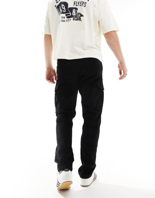 Jack & Jones loose fit cord cargo trouser in black , 2 of 5