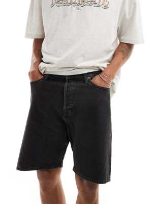 Jack & Jones loose fit denim short in washed black 