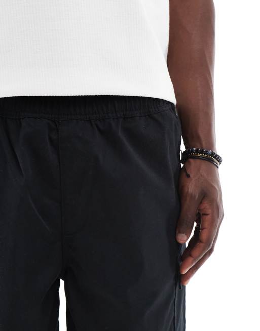 Jack & Jones loose fit drawstring cargo shorts in black 