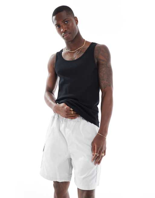 Jack & Jones loose fit drawstring cargo shorts in light gray 