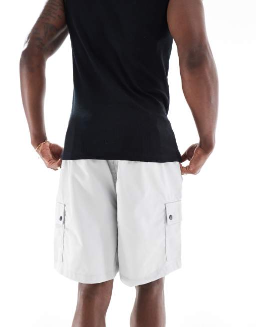 Jack & Jones loose fit drawstring cargo shorts in light gray 