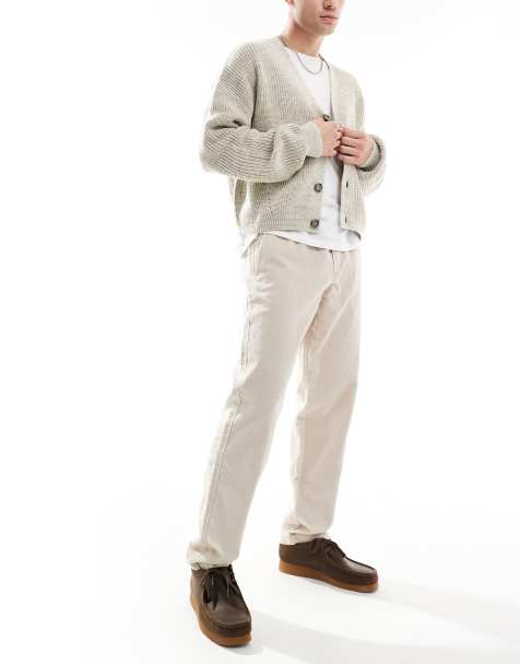 Jack & Jones loose fit drawstring cord trouser in light beige - view 1