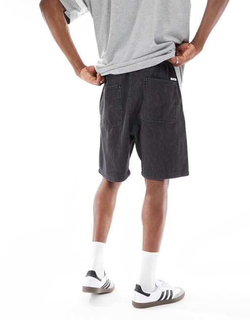 Jack & Jones loose fit drawstring light denim short in black wash , 3 of 5