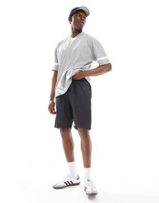 Jack & Jones Loose Fit Drawstring Light Denim Shorts In Gray
