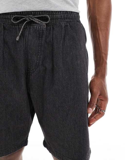 Jack & Jones loose fit drawstring light denim shorts in black wash , 4 of 5