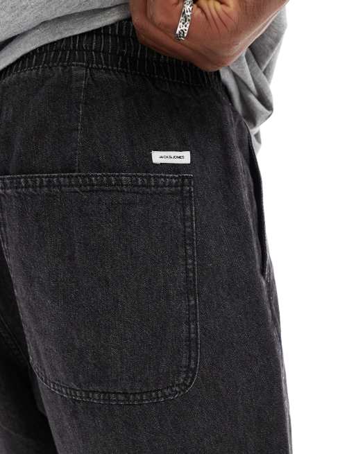 Jack & Jones loose fit drawstring light denim shorts in black wash , 5 of 5