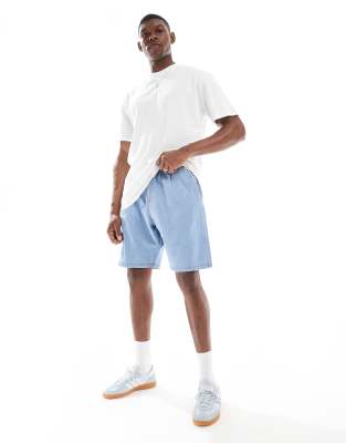 loose fit drawstring light denim shorts in blue wash