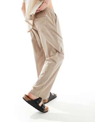 Jack & Jones Loose Linen Mix Pants With Drawstring Waist In Beige-neutral In Neutral
