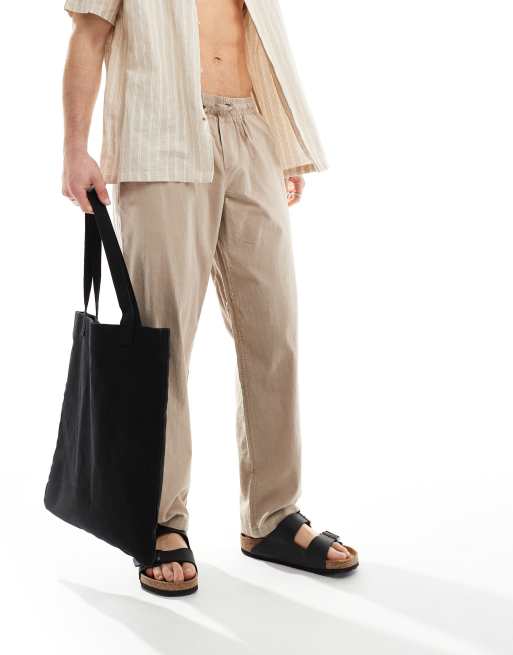 Jack & Jones loose fit linen mix pants in beige