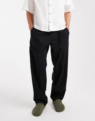 loose fit linen mix pants in black