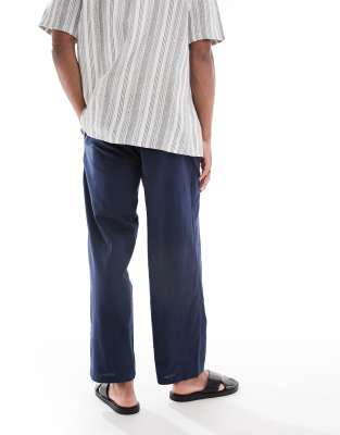 Jack & Jones Loose Fit Linen Mix Pants In Blue