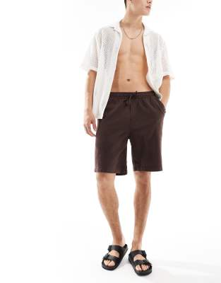 Jack & Jones Loose Fit Linen Mix Shorts In Brown