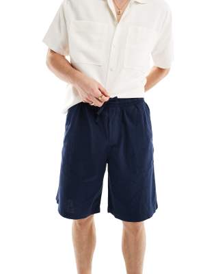 Jack & Jones Loose Fit Linen Shorts In Navy