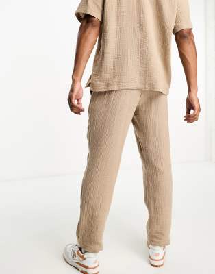 Jack & Jones Loose Fit Pants With Waffle Texture In Neutral