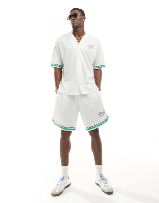 Jack & Jones loose fit riviera mesh shorts in white (part of a set) 