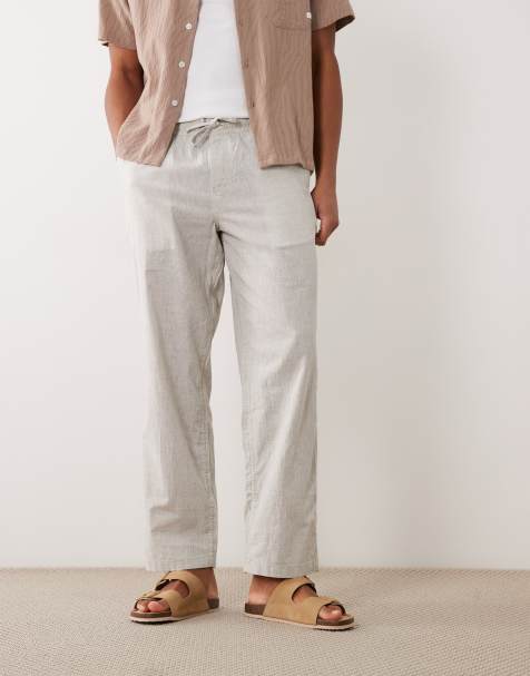 Jack & Jones loose linen mix drawstring trousers in beige - view 1