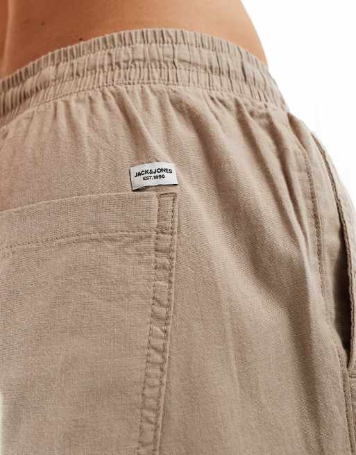 Jack Jones loose linen trouser with drawstring waist in beige ASOS