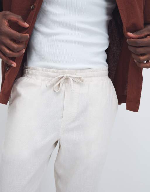 Jack & Jones - Losse broek van linnenmix met trekkoord in beige, 3 van 7