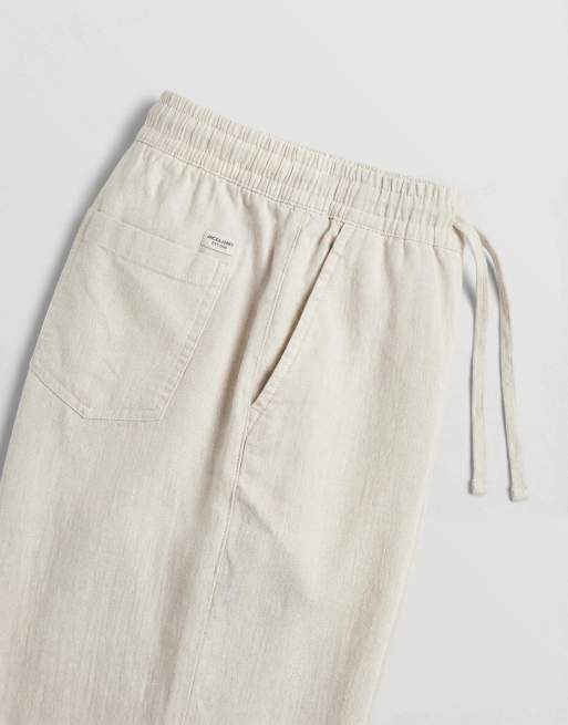 Jack & Jones - Losse broek van linnenmix met trekkoord in beige, 8 van 9