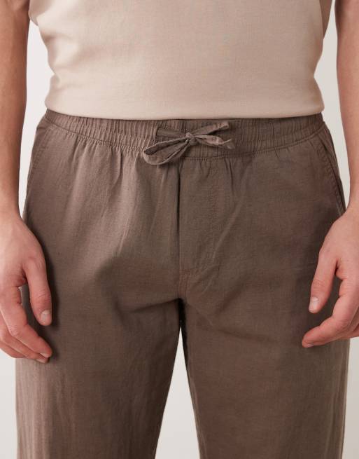 Jack & Jones - Losse broek van linnenmix met trekkoord in de taille in bruin, 5 van 5