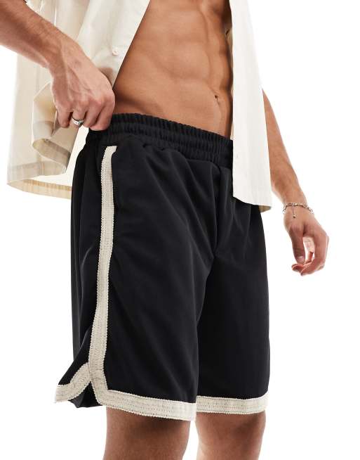 Jack & Jones - Losvallende basketbalshort met gehaakte rand in zwart 