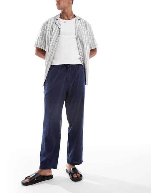 Jack & Jones - Losvallende broek van linnenmix in marineblauw, 4 van 5