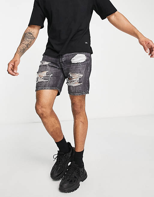 Jack & Jones - Losvallende denim shorts met slijtageplekken in verwassen zwart