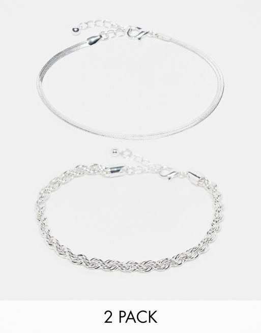 Jack & Jones - Lot de 2 bracelets torsadés et incurvés en plaqué argent