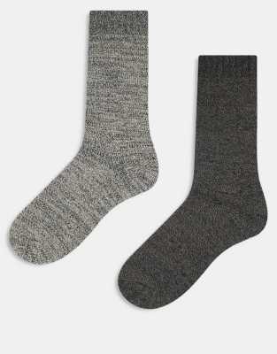 Jack & Jones - Lot de 2 paires de chaussettes épaisses d'hiver - Gris multicolore-Blanc