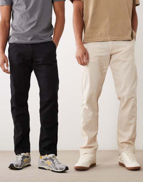 Jack & Jones - Lot de 2 pantalons chino amples en lin mélangé avec cordon de serrage - Crème et noir - view 1